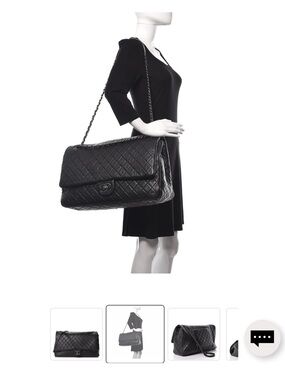 CHANEL Black Quilted Leather Shoulder Bag with Chain Strap XXL Travel Bag